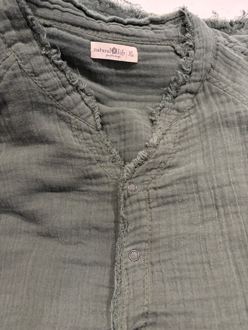 Natural Life Cotton Gauze Raw Hem Tunic with Pockets Green Size XL - Picture 10 of 10